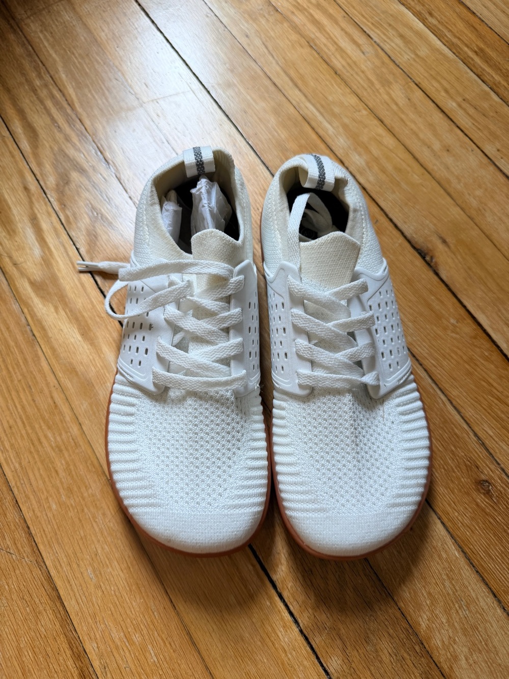 WHITIN White Knit Athletic Shoes with Gum Sole